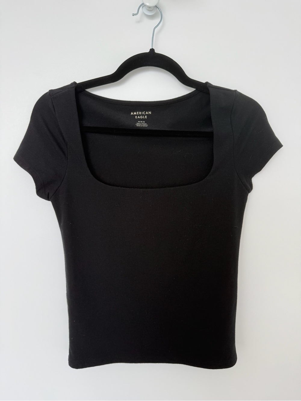 American Eagle Outfitters Black Square Neck Short Sleeve Tee